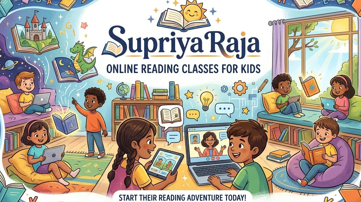 Child reading happily with tutor